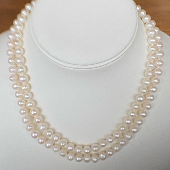 Hand Crafted Jewelry - 34" AA 7mm White REAL Cultured Pearl HAND KNOTTED Necklace